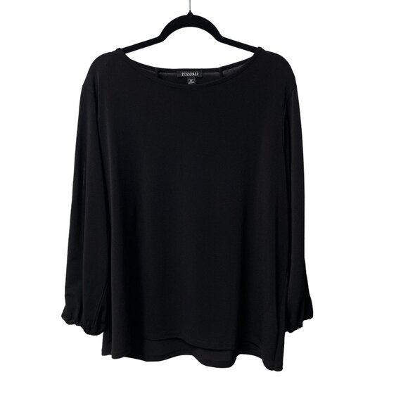ROZ & ALI SHIRT BLOUSE OPEN SLEEVE GOLD BUTTON DETAILS STRETCH WOMEN'S 3X BLACK - Picture 1 of 8